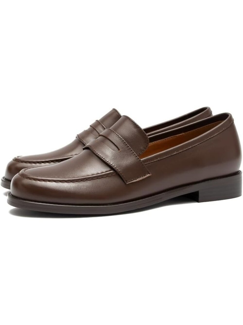Women's Brown Classic Flat Leather Penny Loafers Slip On Dress Flat Shoes - Picture 7 of 7